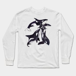 Orcas and Seal with blue fish Long Sleeve T-Shirt